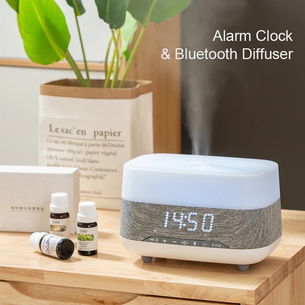 300ml Ultrasonic Mist Maker Night Light Bluetooth-compatible Audio Alarm Clock Home