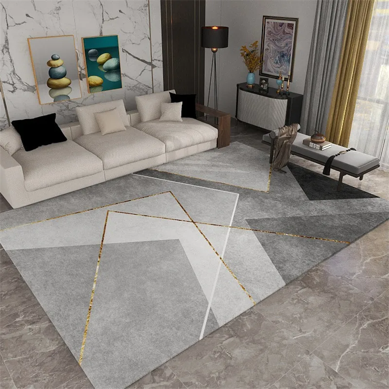 Light Luxury Geometric Living Room Sofa Carpet Crystal Velvet Bedroom Bedside Rug Floor Decoration Anti-slip Absorbent Bath Mat