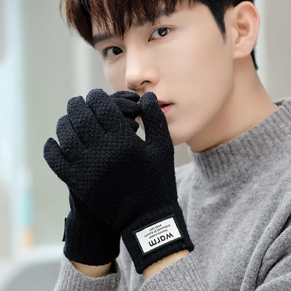 

Soft Knitted Gloves Touch Screen Anti-slip Men Full Finger Knitted Thermal Gloves Skin-touch Winter Gloves for Outdoor