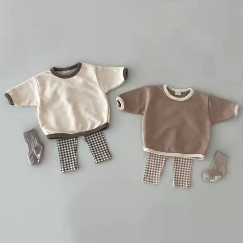 

Sets Shirts Pants O-neck Collar Full Sleeve Regular Length Elastic Waist Ankle Length Fashion Modern Spring Children Unisex