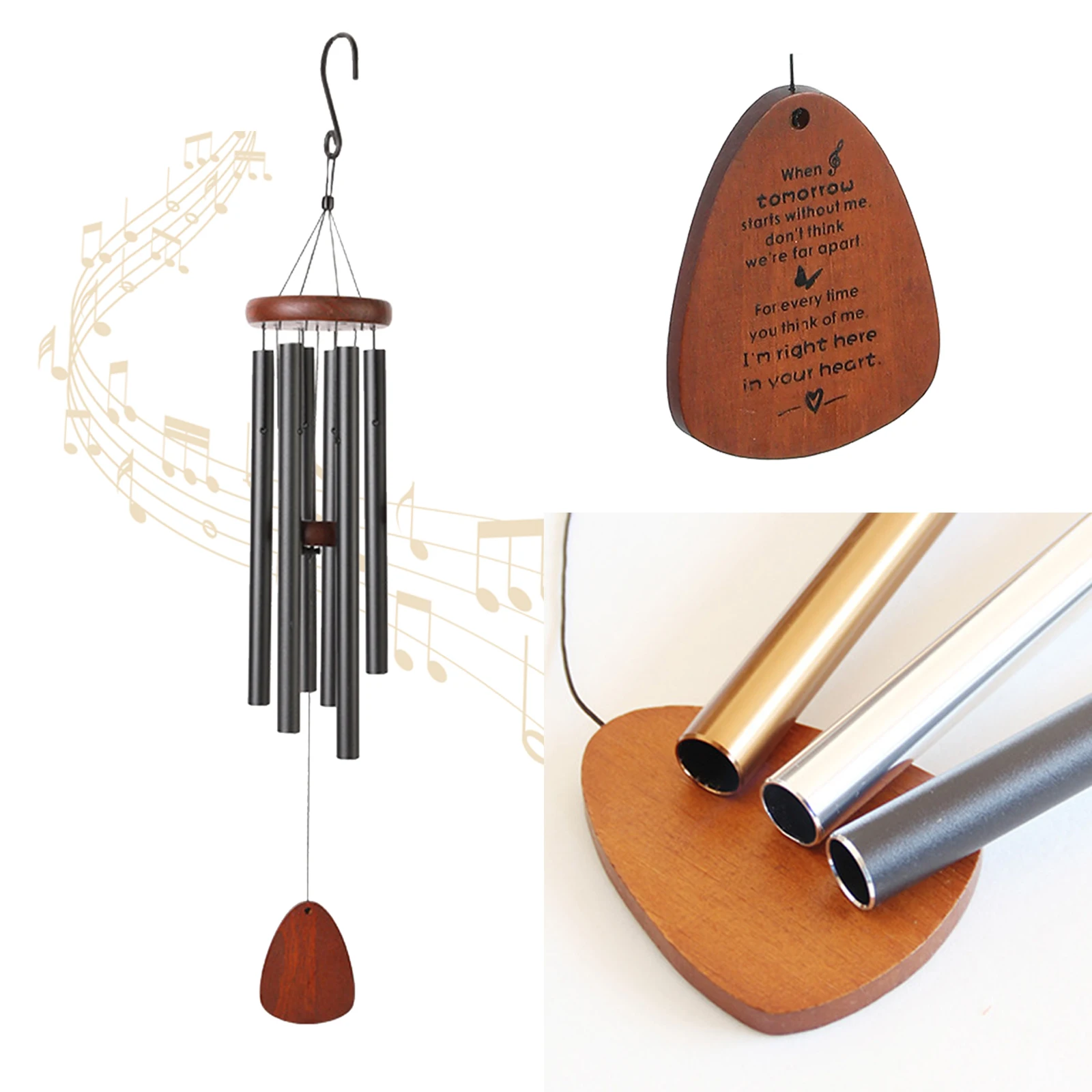 

Six-pipe Wind Chime Ornament Garden Aesthetic Wind Chime Artworks with Wood Sign Wear Resistant Bereavement Gifts