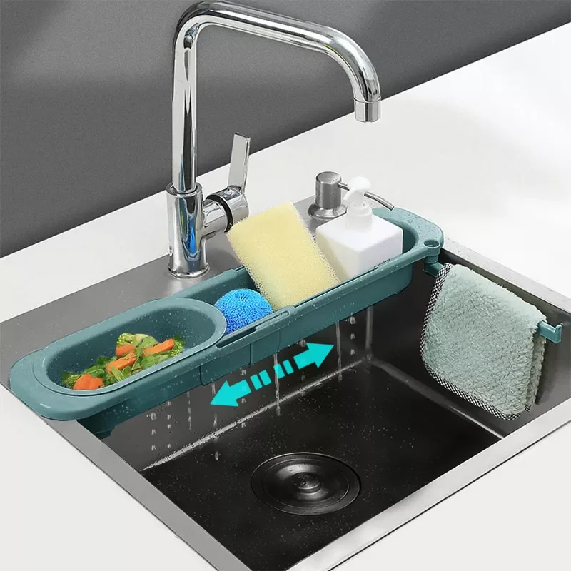 

Sink Rack Soap Sponge Holder Kitchen Sinks Organizer Adjustable Sinks Drainer Rack Storage Basket Kitchen Accessories