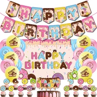 donut themed birthday party decorations colorful birthday banner background cloth balloons set cake topper birthday decorations