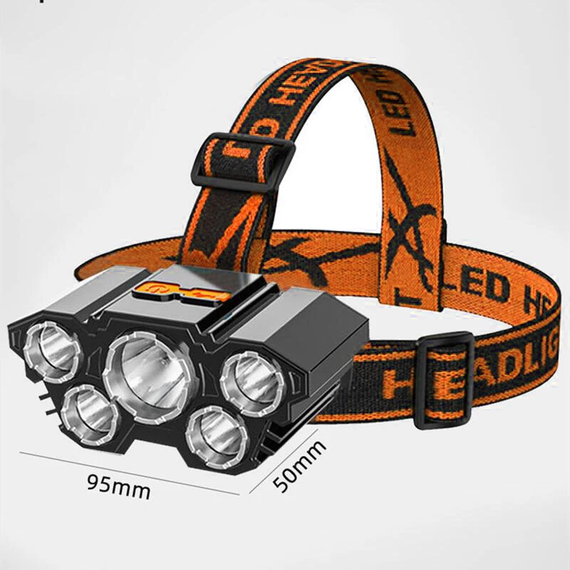 Usb Rechargeable Built-in Battery 5 Led Strong Headlight Super Bright Head-Mounted Flashlight Outdoor Rechargeable Night Fishing images - 5