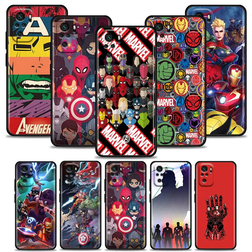 

Marvel Avengers Cartoon Comic Anime Phone Case For Redmi Note 11S 11T 11E 11 10 10S 9T 9S 9 8T 8 2021 7 Pro Xiaomi Cover Fundas