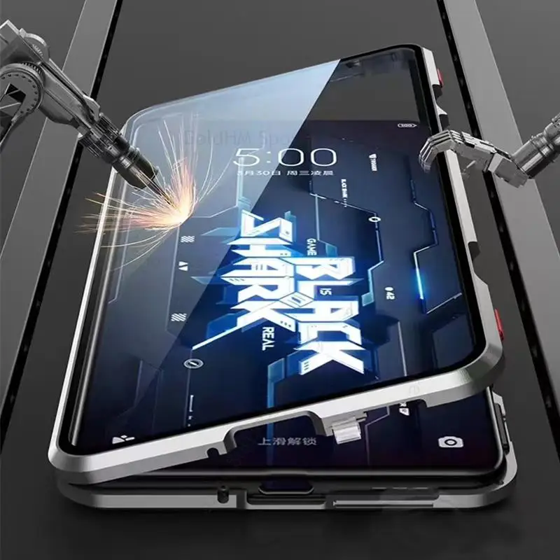 For Black Shark 5 Pro Magnetic Adsorption Tempered Glass Case For Black Shark 4 5 Pro 360 Double Sided Film Protector Flip Cover