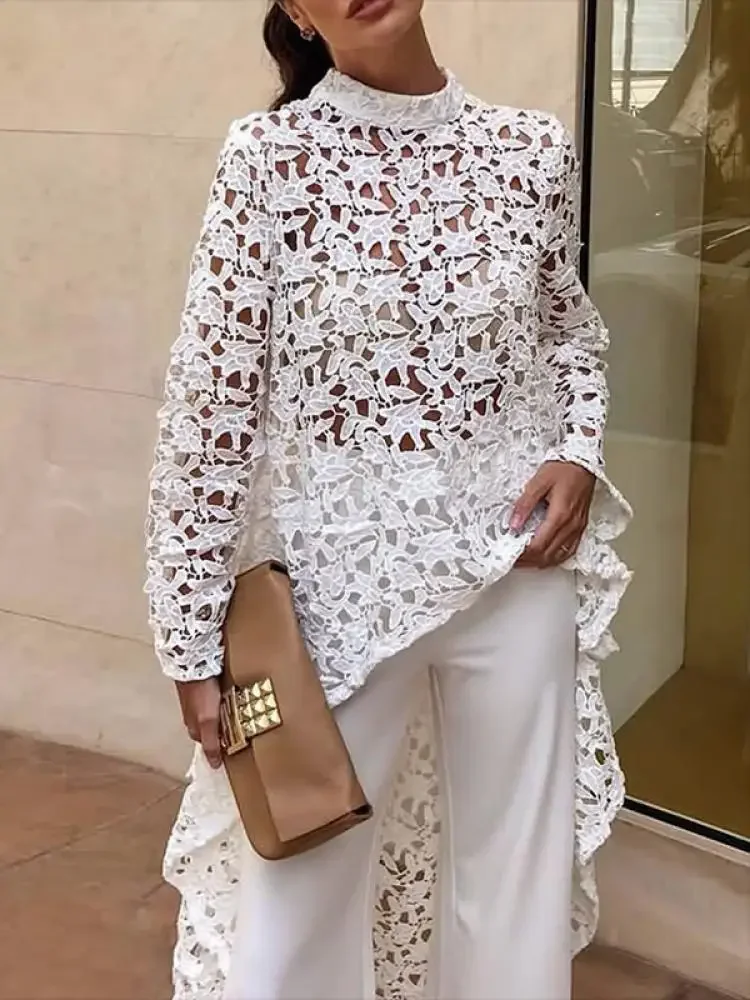 Женская летняя блузка Modigirl с вырезами элегантная белая длинными рукавами и