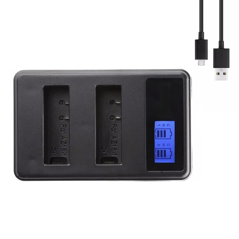 Фото Двойное зарядное устройство LCD для аккумуляторов Xiaomi YI 2 4K+ Lite AZ16-2/AZ16-1, для экшн-камер Yi, зарядка аккумуляторов 1200 мАч №3
