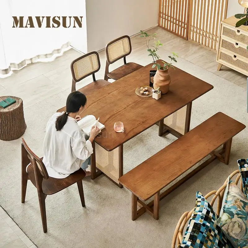 

Solid Wood Dining Table And Chair Combination Rectangular Household Small Family Type Nordic Simple Modern Dining Table