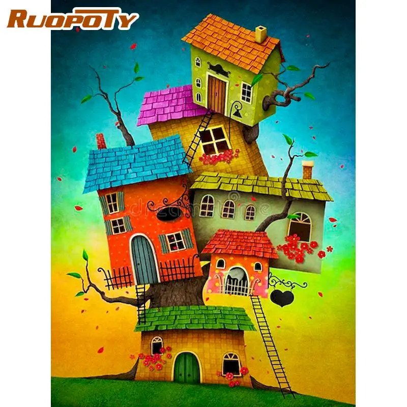 

RUOPOTY 5D DIY Diamond Painting Landscape Wall Mosaic Sticker For Kids Diamond Embroidery House Children's Room Decor