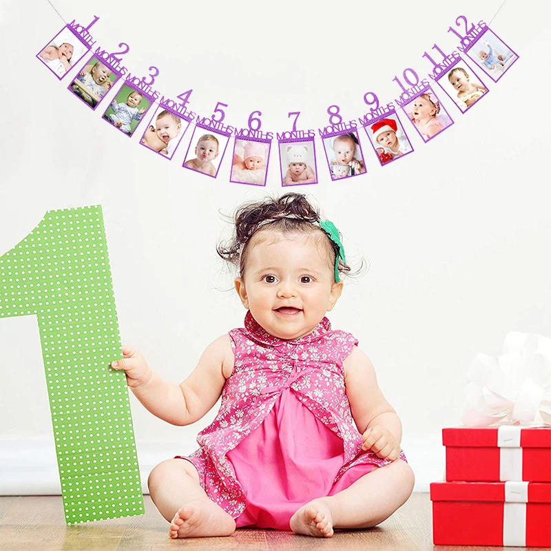 

Happy Birthday Photo Frame Banner For Party Decoration Kids Baby Boy Girl My 1st One Year 12 Month Newborn Baby Birthday Parties