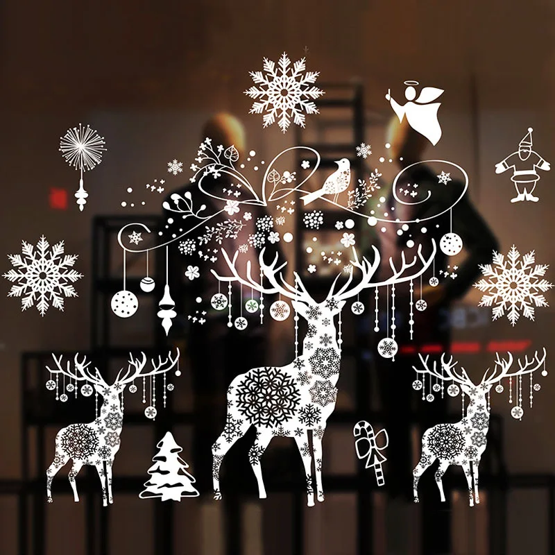 

Big Christmas Snowflake Window Clings Stickers for Glass Xmas Decals Decortion New Year Snowflake Santa Claus Reindeer Decor