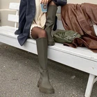 Женские сапоги Челси на платформе, женская кожаная обувь, женские сапоги на толстой подошве, сапоги до колена, зимние высокие сапоги до бедра, Новинка