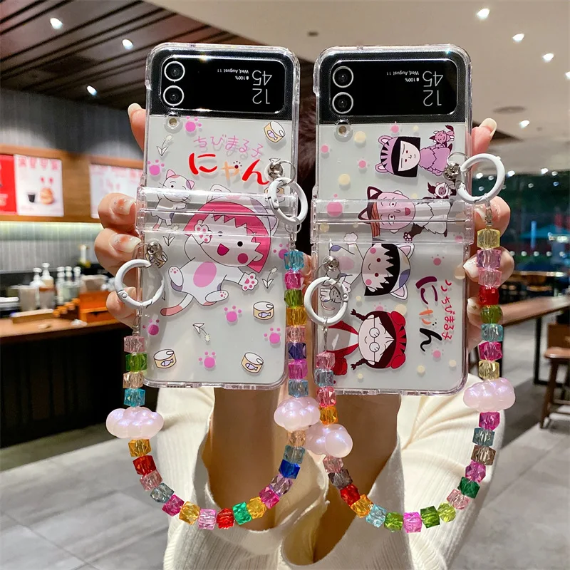 

Cartoon Girl Transparent Phone Case for Samsung Galaxy Z Flip 3 Z Flip 4 Hard PC Back Cover for ZFlip3 ZFlip4 Case Shell