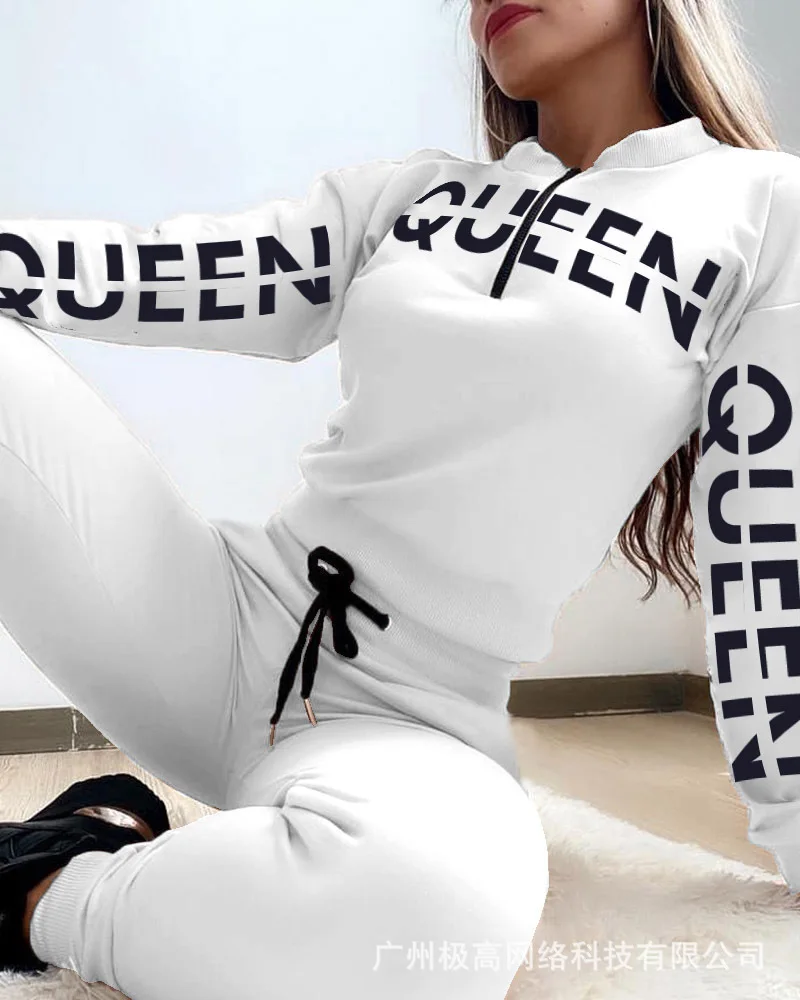 

Spring/Summer 2023 New Women's White Letter Print Casual 2 Piece Set