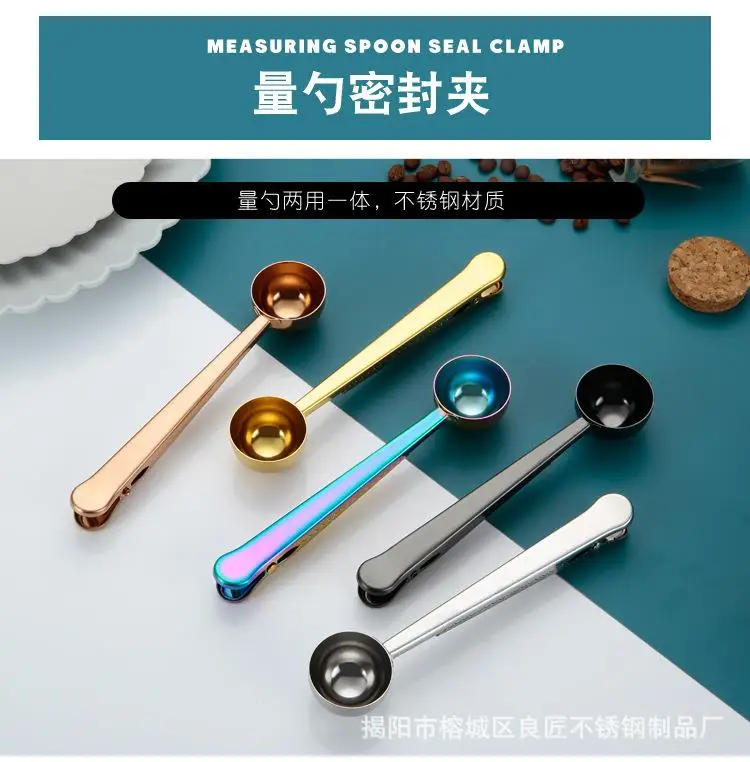 

Two-in-one Stainless Steel Coffee Spoon Sealing Clip for Kitchen Long Handle Measuring Spoons For Tea Milk Powder Instant Drinks