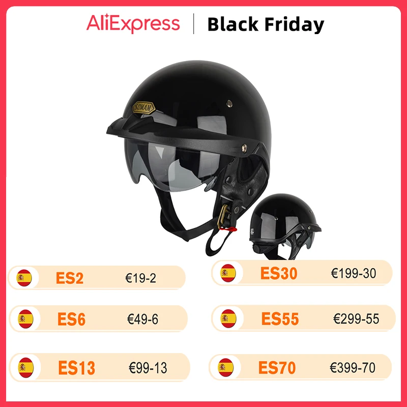 

SOMAN Retro Motorcycle Helmet Half Helmet Men's And Women's Motorcycle Widened Lenses S-XXXL DOT ABS Half Helmet Summer Helmet
