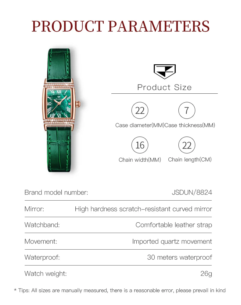 Reloj Mujer JSDUN Fashion Women's Quartz  Wrist Watch Classic Leather Strap Luxury Diamond Dial Waterproof Ladies Bracelet Gift