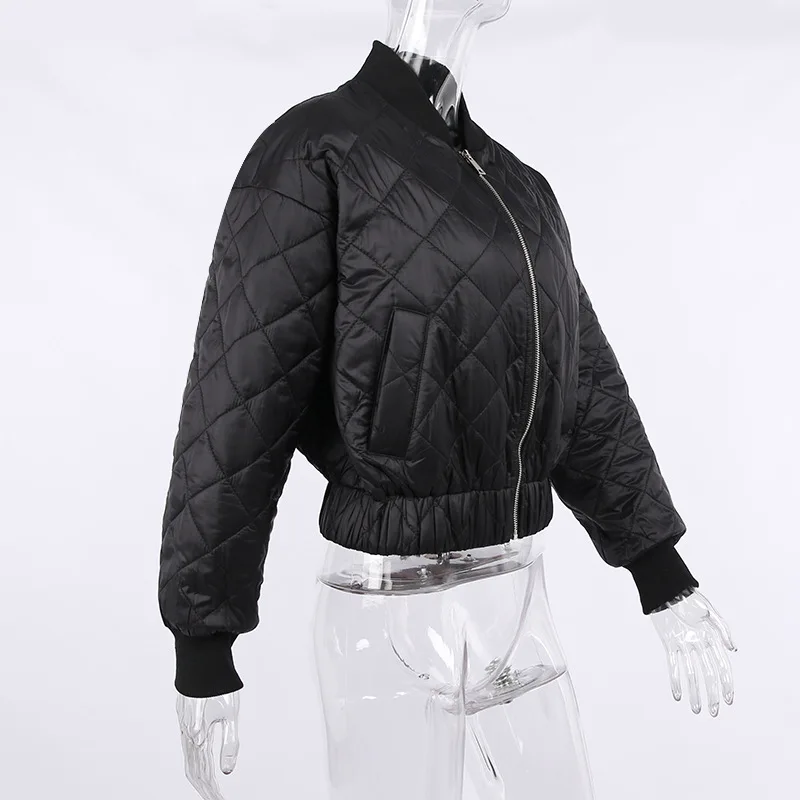 Winter Jacket Argyle Pattern Short Parkas 2022 Women's Female Warm Outerwear Stand Collar Zip Down Jacket Quilted Coats Black