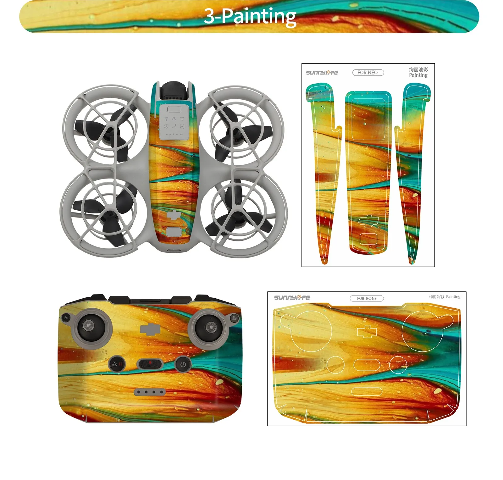 Sunnylife Suitable For DJI Sticker Set PVC Drone Remote Control Colorful NEO Anti-scratch Protective Film Accessories