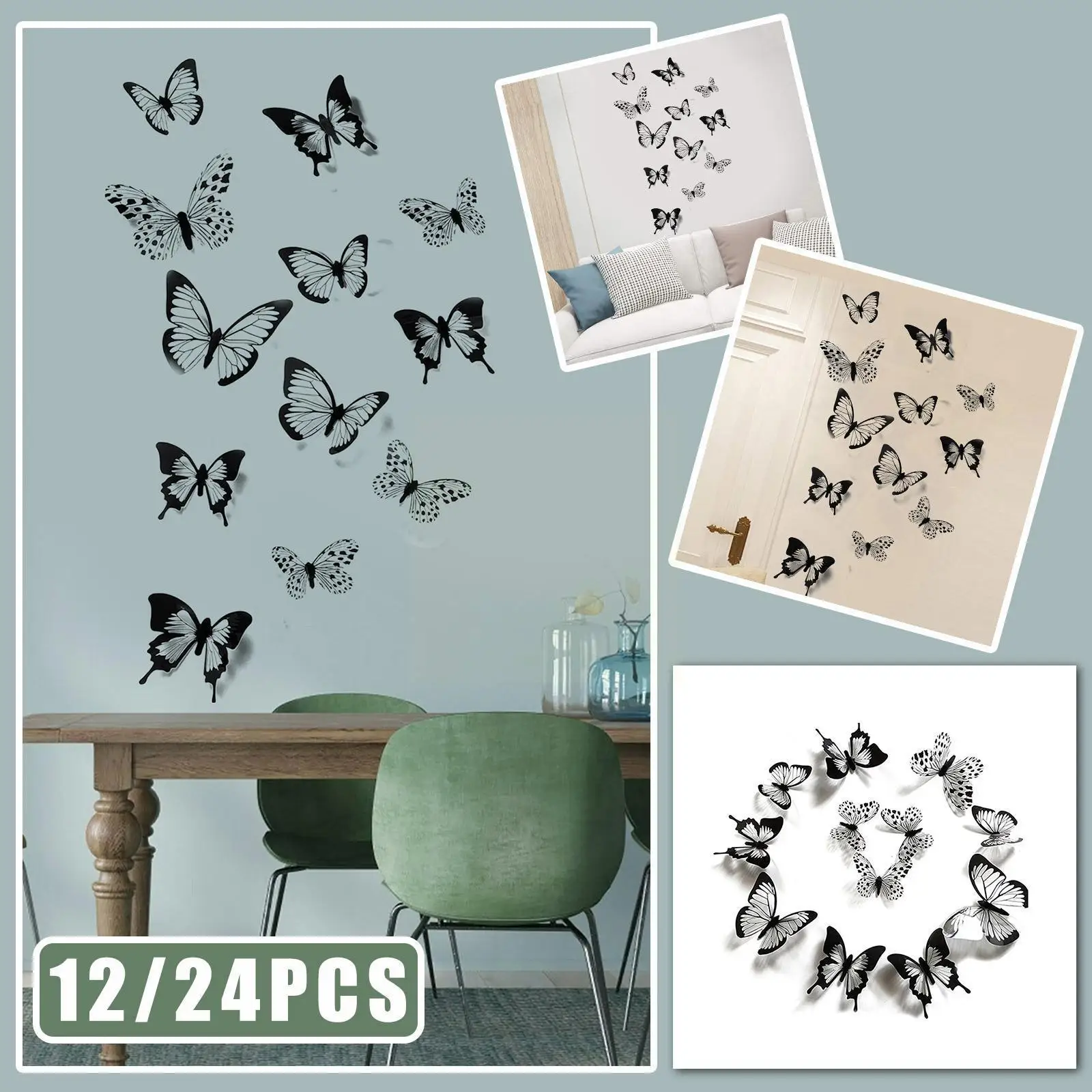 

12/24 шт. 3d Черно-Белая настенная наклейка, наклейка для спальни, гостиной, настенное украшение для детской комнаты, вечевечерние НКИ We B0h4