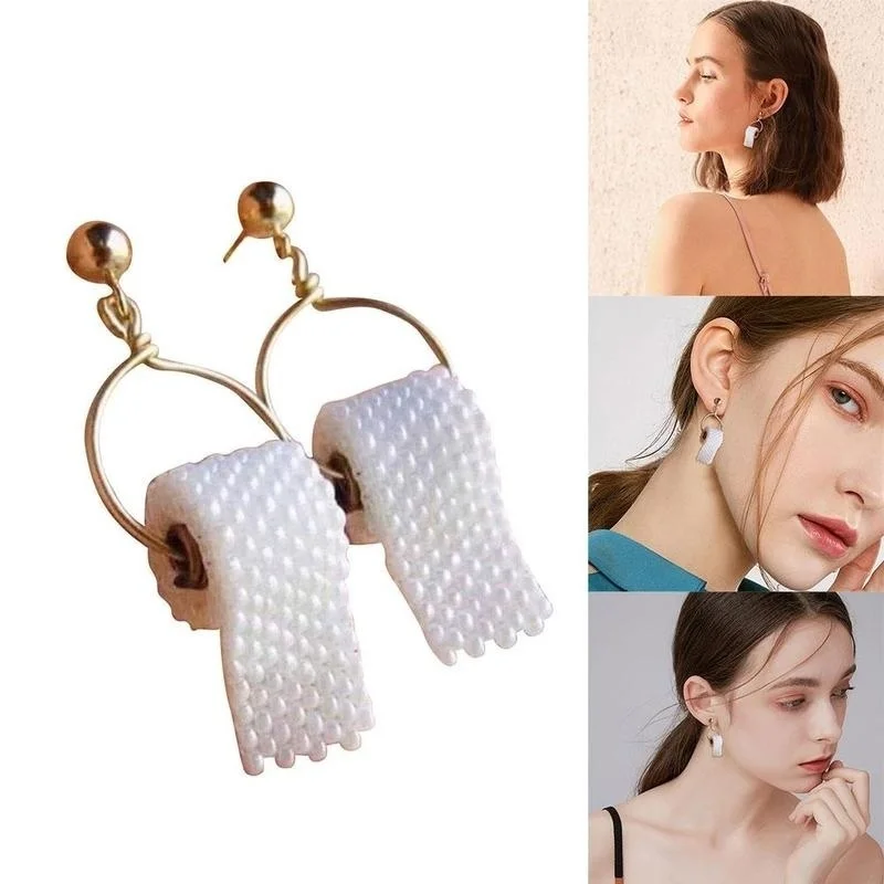 

1 Pair of Pearl Toilet Paper Roll Earrings Funny Earrings Women Jewelry Earrings