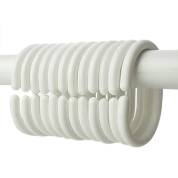 

Pack of 12 Shower Curtain Hook Hanger Plastic Ring Bath Drape Loop Clasp