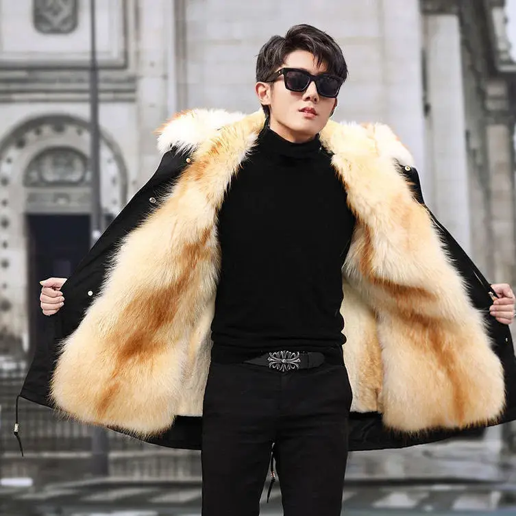 

Мужская зимняя куртка с искусственным лисьим мехом, ветрозащитная куртка с меховым воротником, теплая верхняя одежда для холодной погоды
