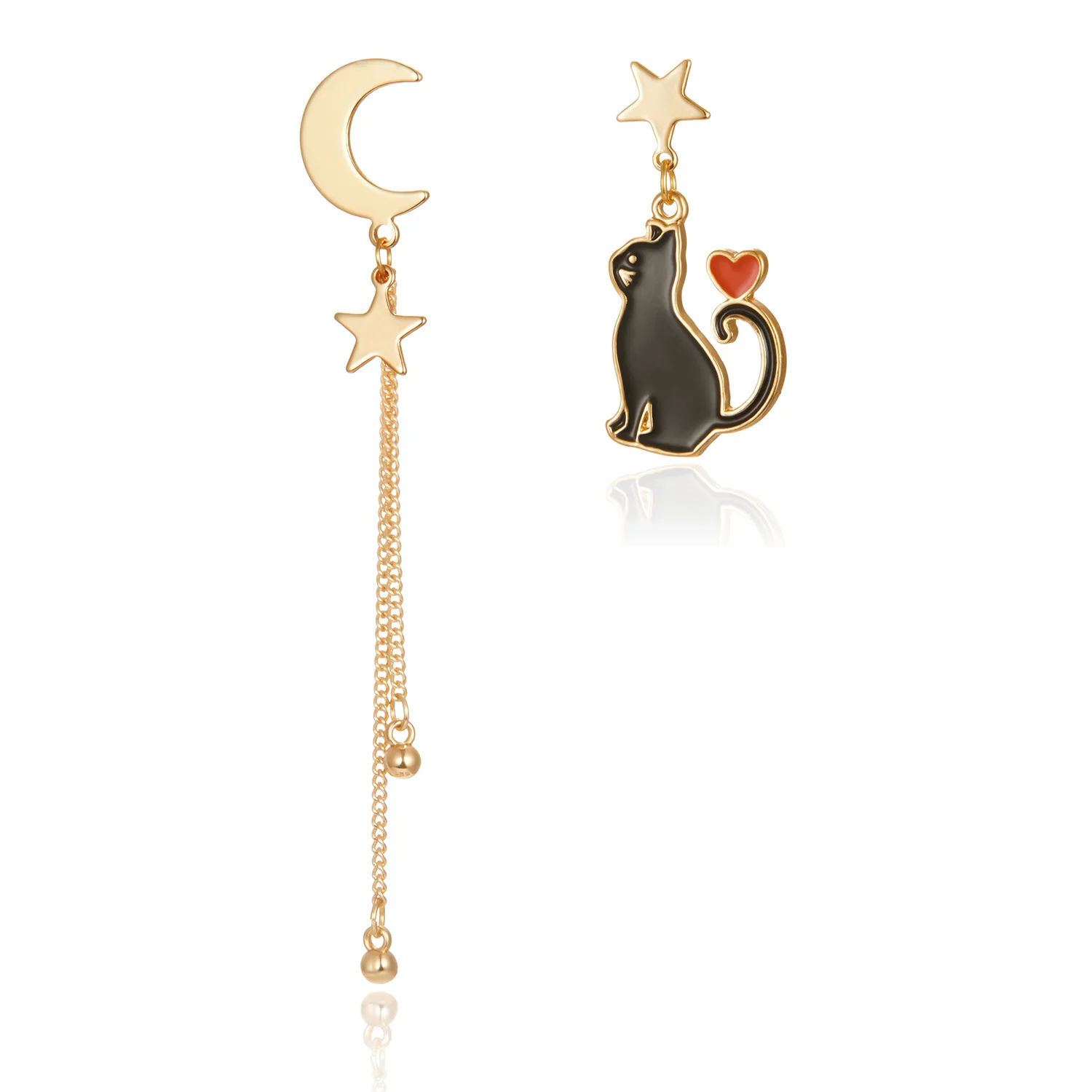 

Kitten Moon Star Love Asymmetric Pendant Stud Earrings earring korean Fashion