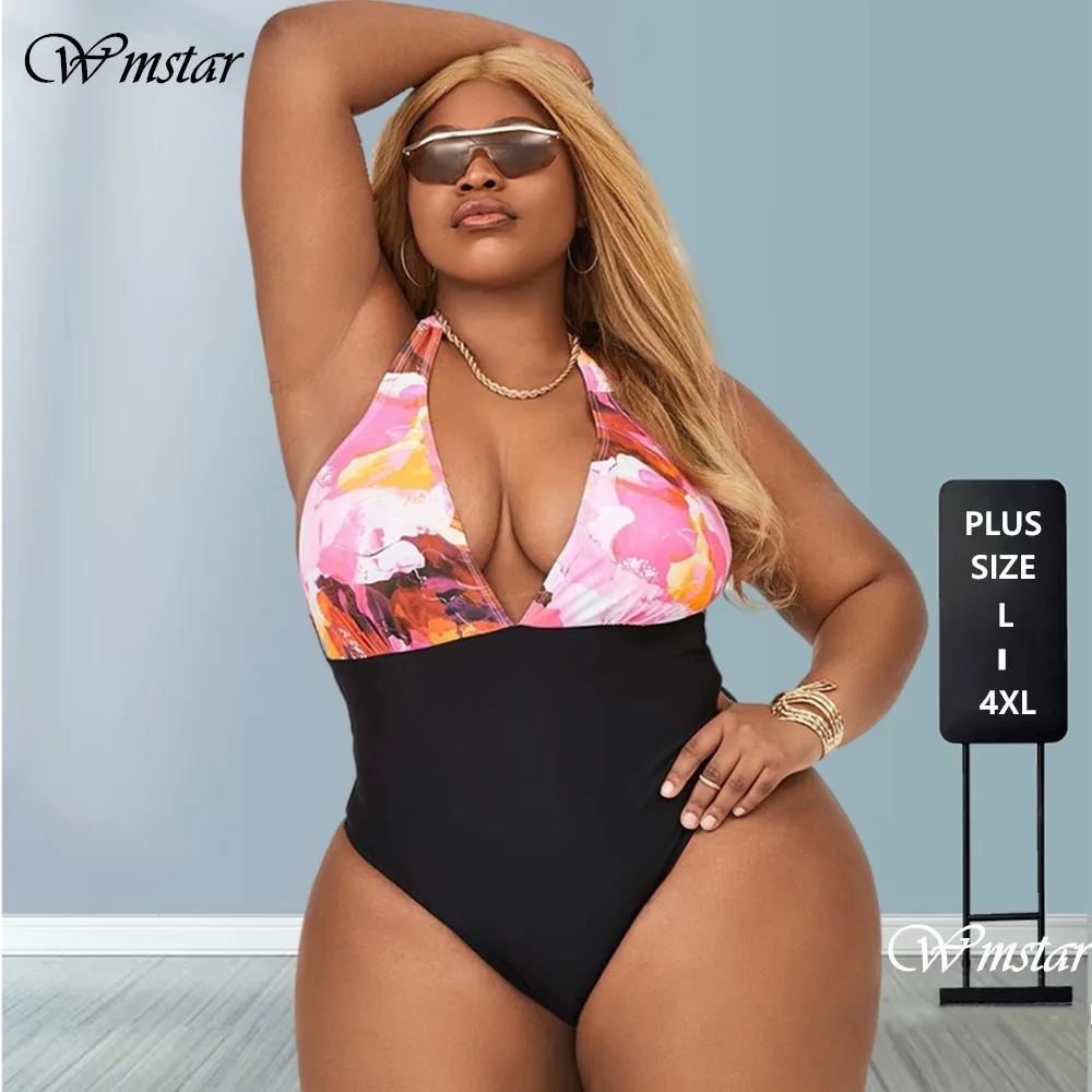 

Wmstar Plus Size One Piece Swimsuit Women Wholesale Bikinis Sexy Printed Jumpsuit New Bathing Suit Summer Clothes Dropshipping