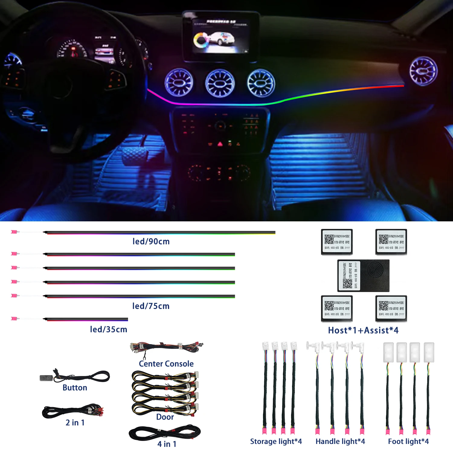 

18-in-1 128 colorful RGB Symphony Car Ambient Interior LED Universal Multiple Modes Decoration Atmosphere Lights App Control