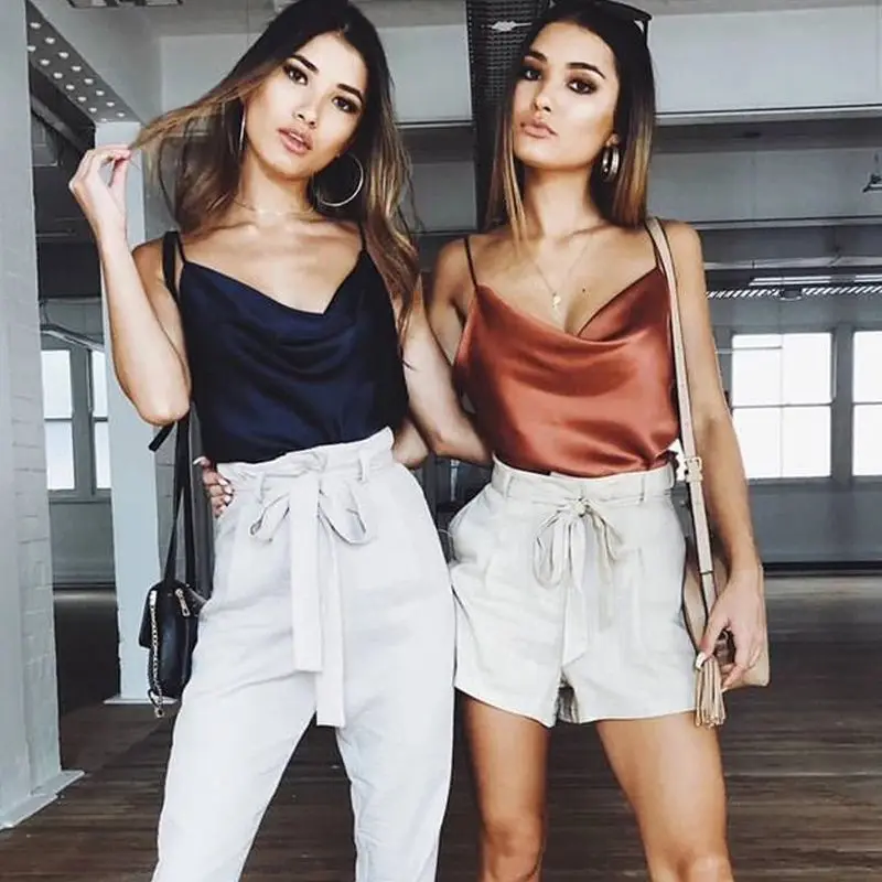 

Sexy Camis White Basic Tank For Ladies Women Silk Vest Summer Satin Tops