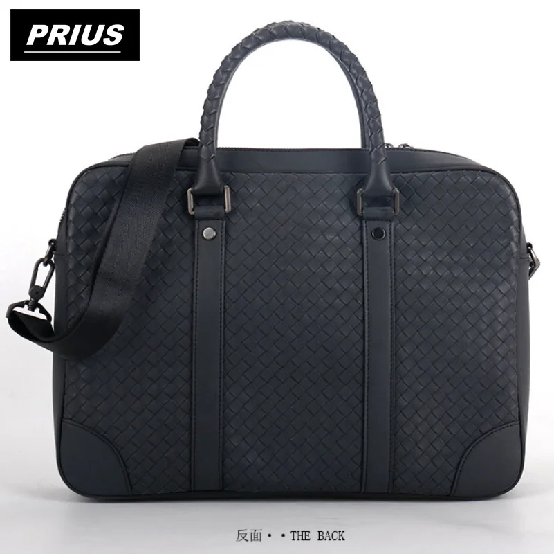 2023 New Men's 100% leather woven luxury business briefcase leather business bag fashion handbag shoulder bag