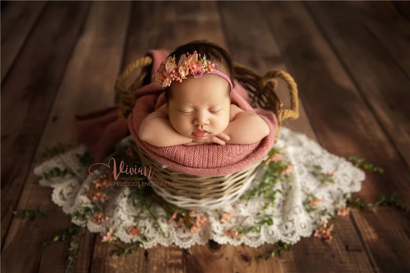 Newborn Baby Photography Props Vintage Floral Rabbit Headband Wrap Backdrop Flowers Posing Basket Fotografia Studio Photo Props enlarge