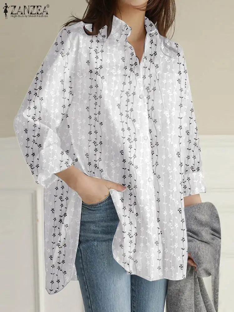 

ZANZEA Oversize Casual Blouse Vintage Korean Fashion Long Sleeve Loose Blusa Lapel Collar Floral Printed Pocket Tops Tunic Shirt
