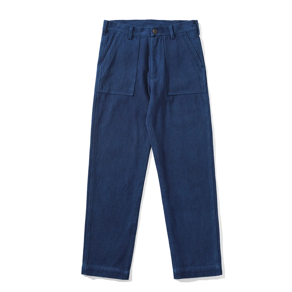 Vintage Amekaji Indigo Fatigue Pants Men Blue Dyed Zipper Multi-pocket OG107 Cargo Pants Spring Autumn Straight Casual Trousers