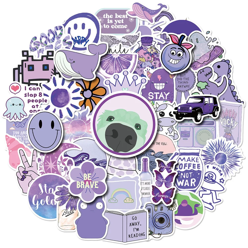 

10/30/50PCS Purple Series VSCO Small Fresh Cartoon Stickers DIY Phone Laptop Luggage Skateboard Graffiti Decals Fun for Kid Gift