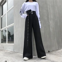 harajuku y2k pockets wide leg pants for women straight vintage 90s aesthetic high waist suits trousers black baggy pants