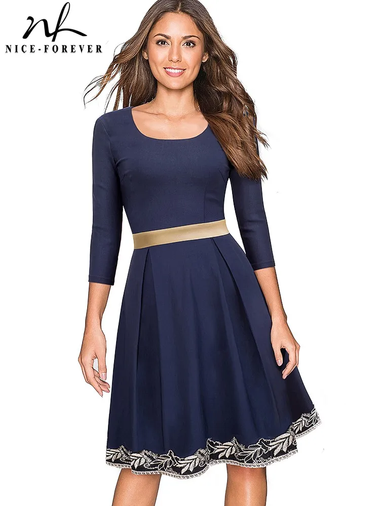 

Женское платье с вышивкой Nice-forever, элегантное кружевное коктейльное платье с широкой юбкой, модель BTYA069 на осень, 2019