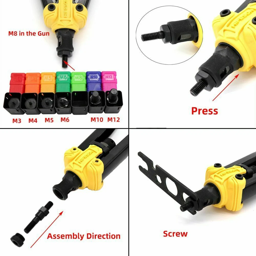 

BT-619 Riveter Gun Tool Hand Riveter Interchangeable Mandrel Insert Threaded Nut Rivet Drilling Rivet M3-M12 Spare Part Tool