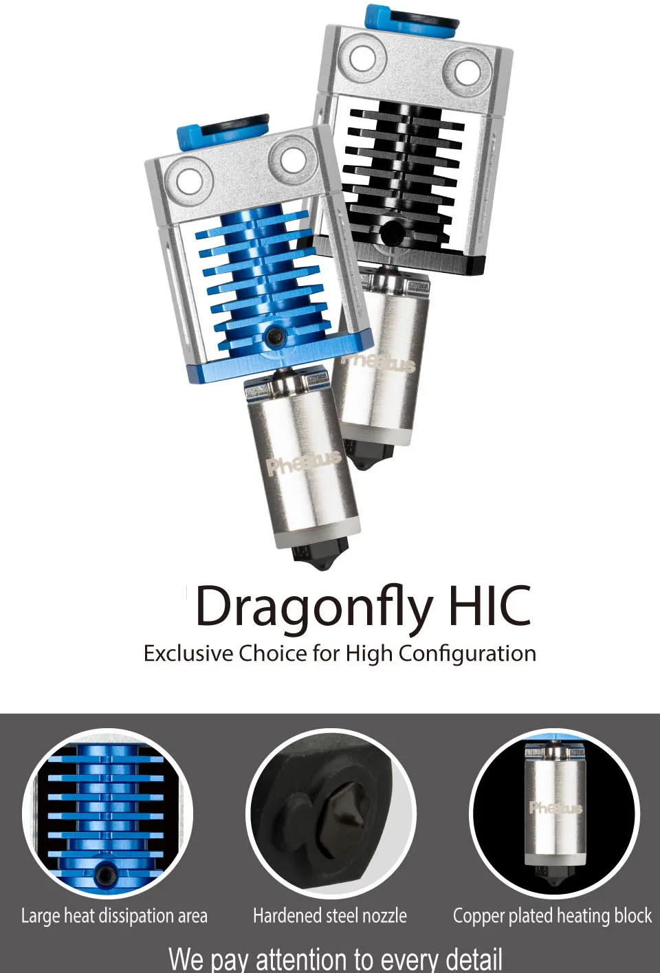 

All Metal Dragonfly HIC HF Hotend Bimetal Heatbreak Throat Hardened Steel Nozzle Copper Heat Block For CR10 ENDER 3