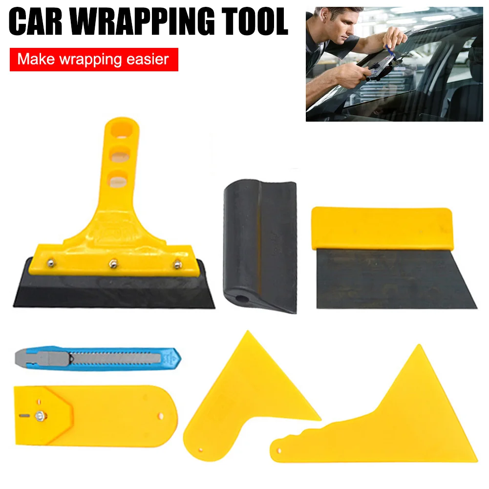 

7Pcs Car Tools Vinyl Wrap Application Tool Kit Window Tint Kit Car Wrapping Tool with Triangle Squeegee Wrap Knife Rubber Roller
