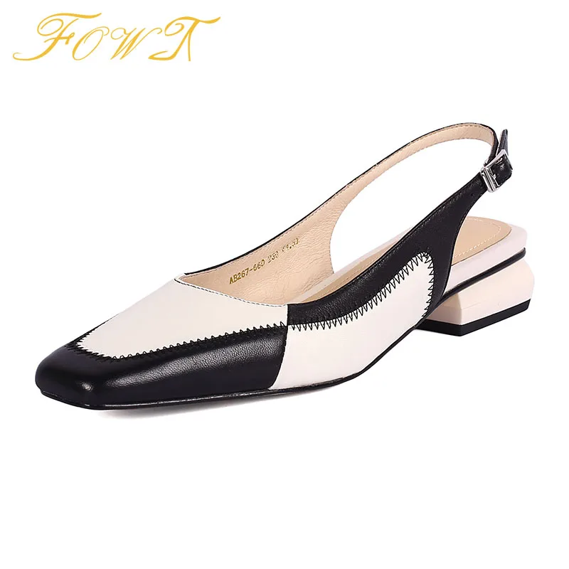 

Элегантные двухцветные женские туфли из овечьей кожи на низком квадратном каблуке