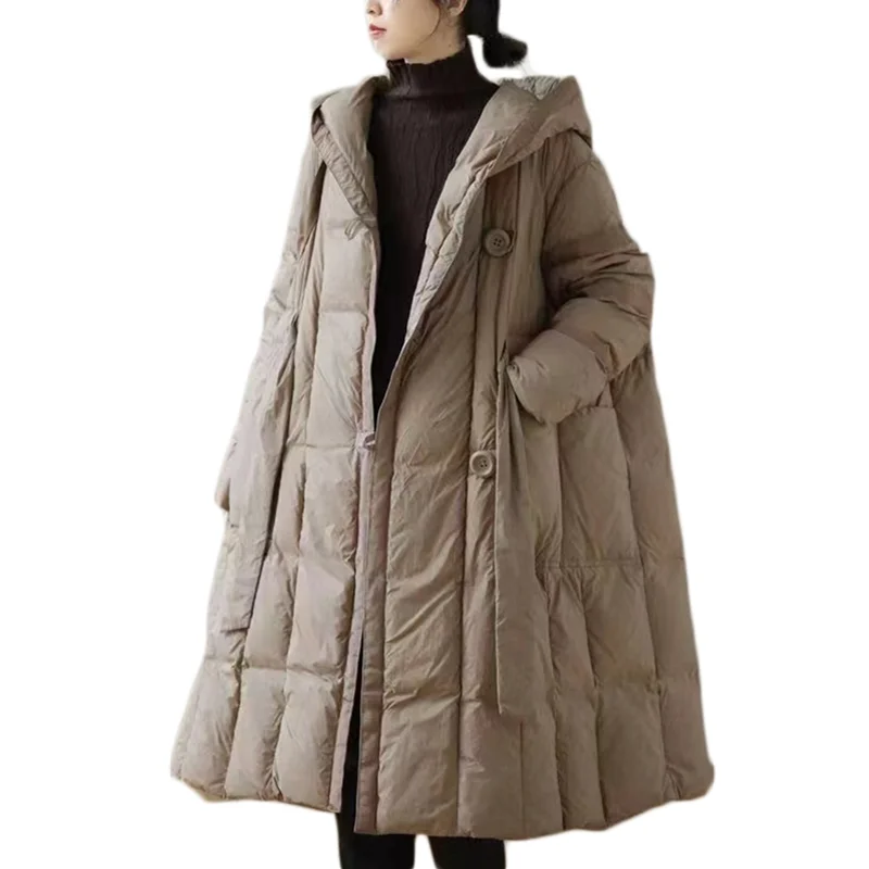 Women's Winter Coats Long Loose White Duck Down Jacket Famale 2022 New Warm Hooded Parkas Lady Clothing Khaki Oversized Overcoat