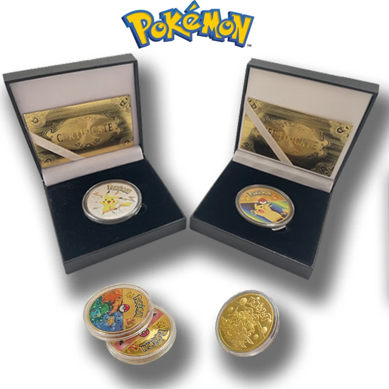

2022 Pokemon Gold Coins Metal Commemorative Coins Boxed Pikachu Charizard Collegibles Children's Collection Toys Birthday Gifts