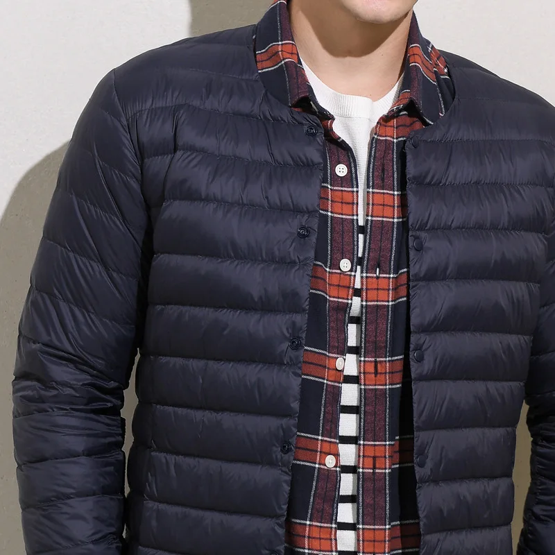 Men White Duck Down Jacket Ultra Light Thin Lining Coat V-Neck Casual Short Outwear New Autumn Winter