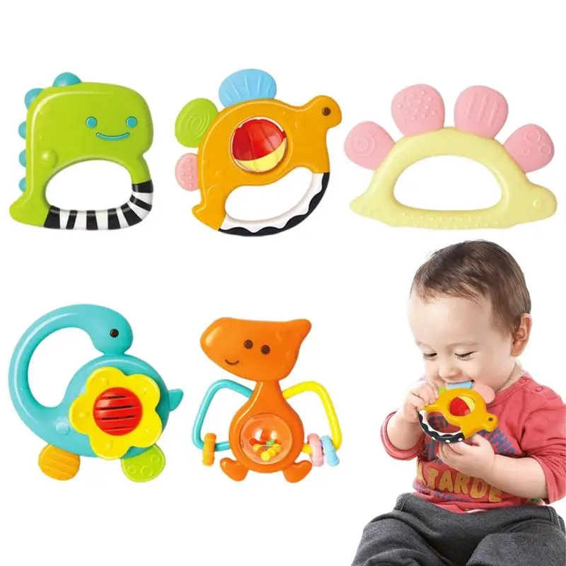 

Baby Rattles Sets Teether Infant Teether Shaker Grab And Spin Rattles Toy 5pcs Musical Toy Set Early Educational Newborn Toys