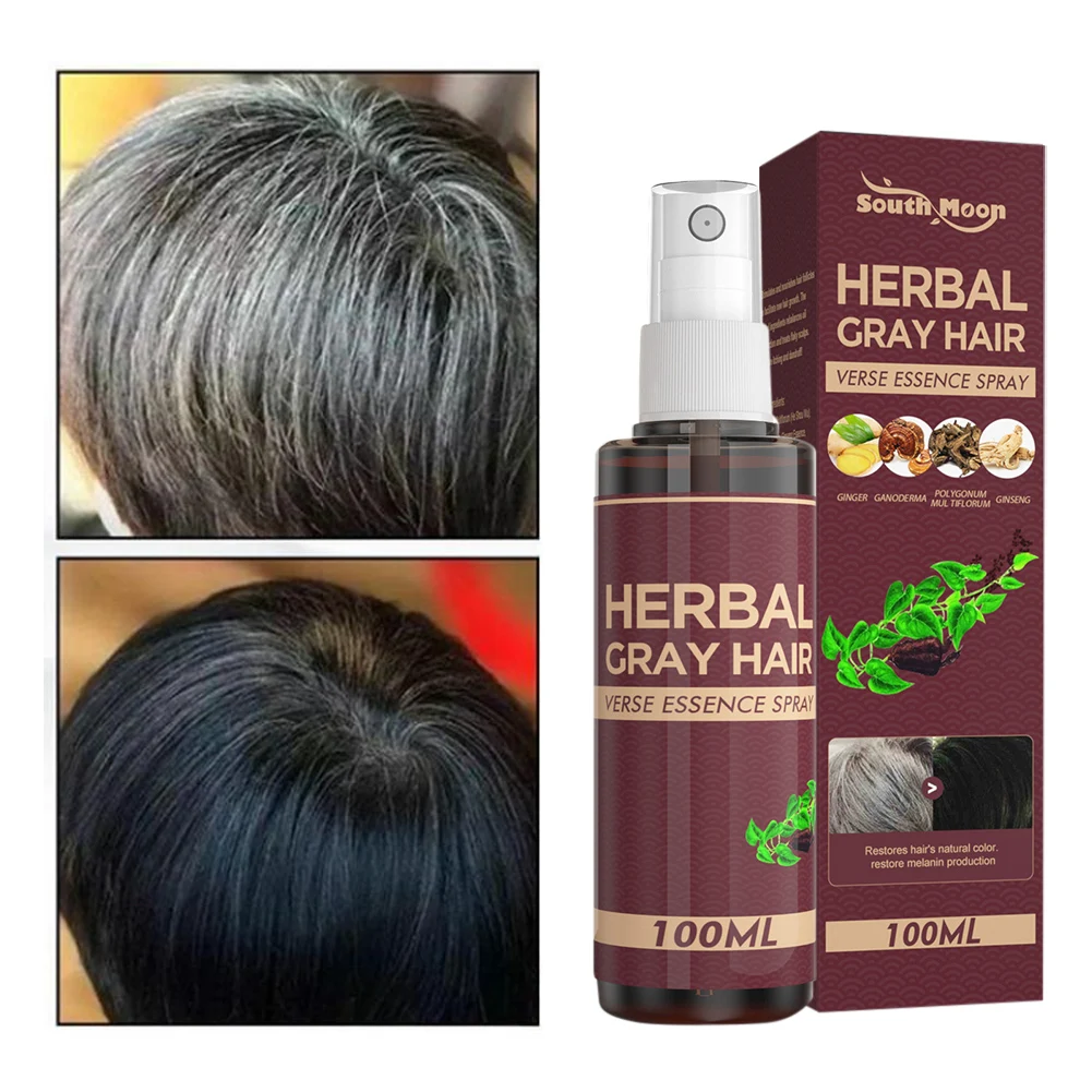 

100ml Hair Darkening Spray Anti White Hair Essence Nourish Scalp Natural Herbal Hair Serum Spray Turn White To Black Hair Care