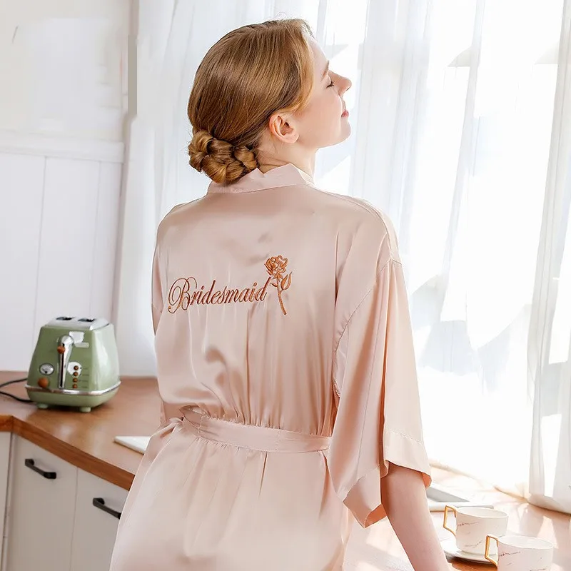 

Bride Morning Robe Gowning Bridesmaid Wedding Kimono Bathrobe Women's Satin Sleepwear Sexy V-Neck Nightwear Loose Home Dress