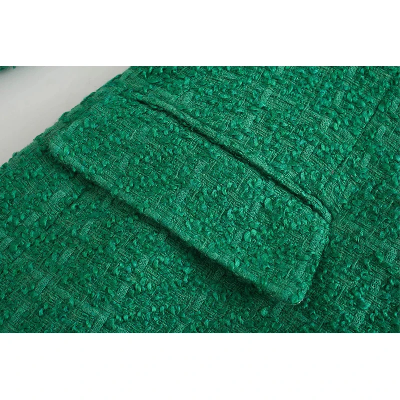 Vintage Lapel Neck Tweed Check Blazer Coat Women Fashion Double Breasted Long Sleeve Slim Coats Chic Jacket Female Outerwear